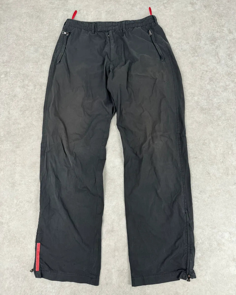 2000s Prada Black Linea Rossa Nylon Zip Pants ZlgYusa 0