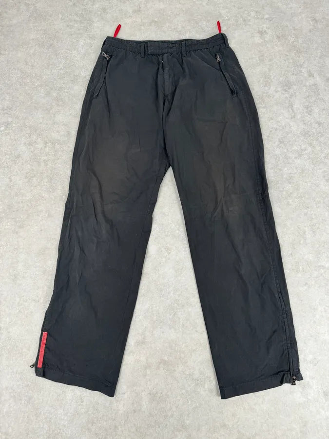 2000s Prada Black Linea Rossa Nylon Zip Pants ZlgYusa 5