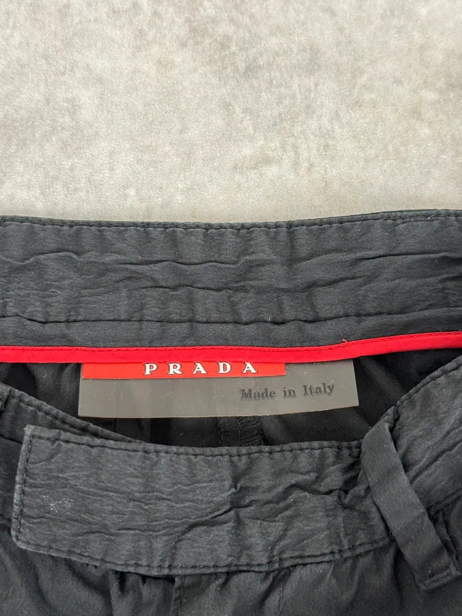 2000s Prada Black Linea Rossa Nylon Zip Pants ZlgYusa 10