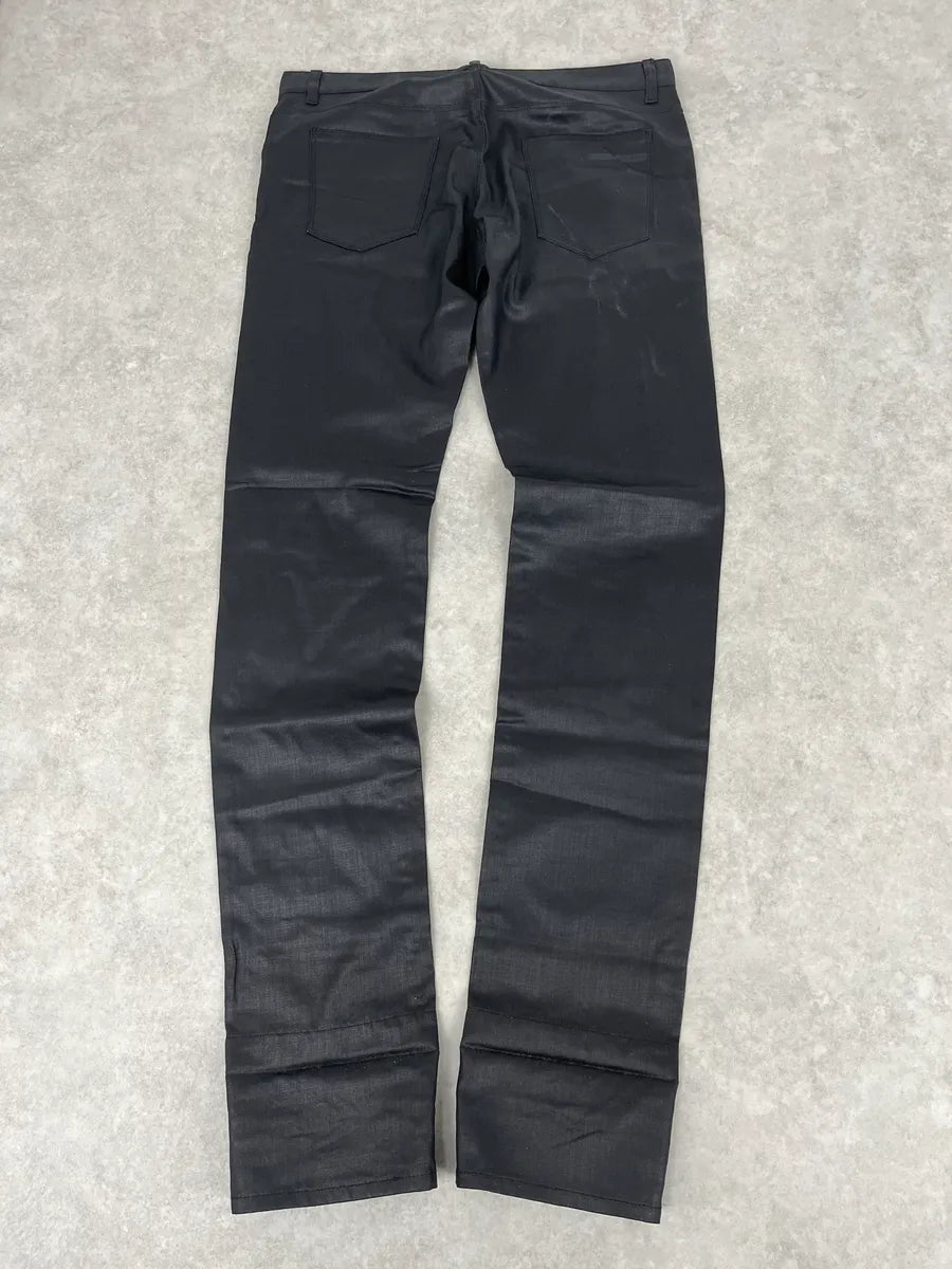 SS2009 Prada Black Obscure Tapered Slim Waxed Effect Denim Jeans dVBRUho 0