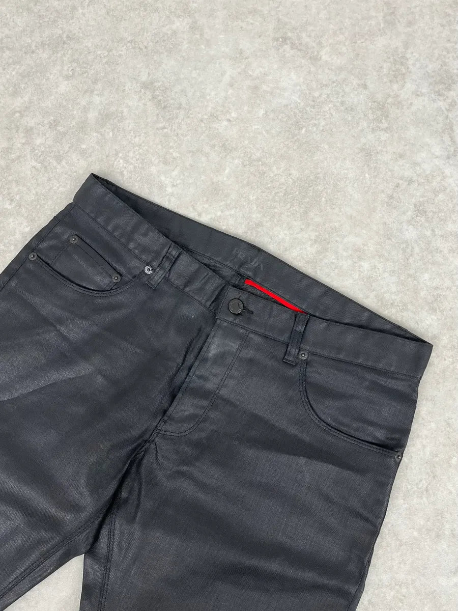 SS2009 Prada Black Obscure Tapered Slim Waxed Effect Denim Jeans dVBRUho 4
