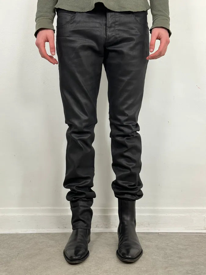SS2009 Prada Black Obscure Tapered Slim Waxed Effect Denim Jeans dVBRUho 1