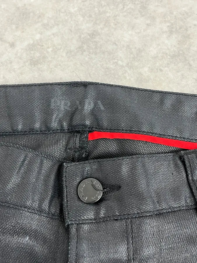 SS2009 Prada Black Obscure Tapered Slim Waxed Effect Denim Jeans dVBRUho 11