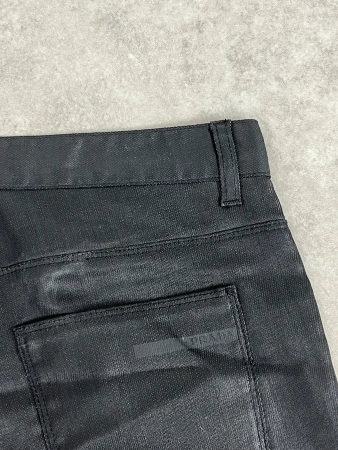 SS2009 Prada Black Obscure Tapered Slim Waxed Effect Denim Jeans dVBRUho 10