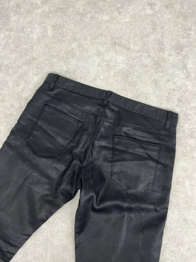 SS2009 Prada Black Obscure Tapered Slim Waxed Effect Denim Jeans dVBRUho 6