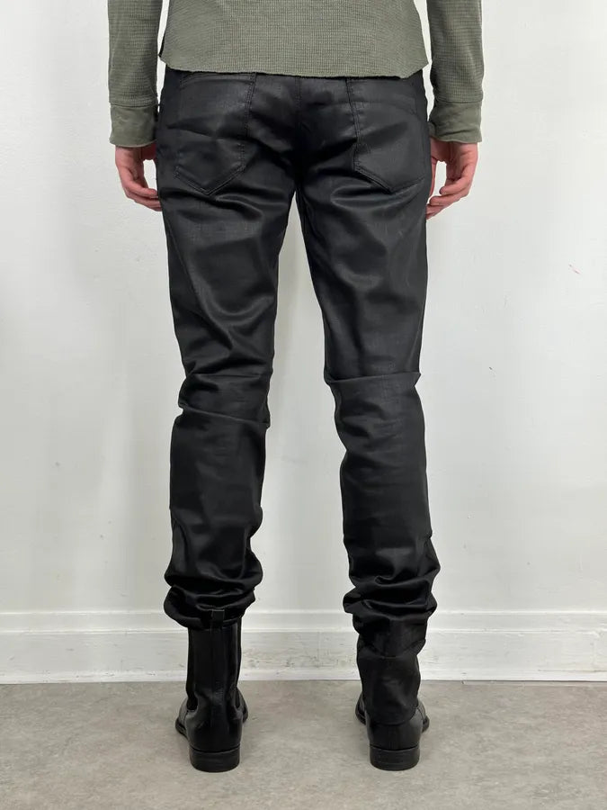 SS2009 Prada Black Obscure Tapered Slim Waxed Effect Denim Jeans dVBRUho 3