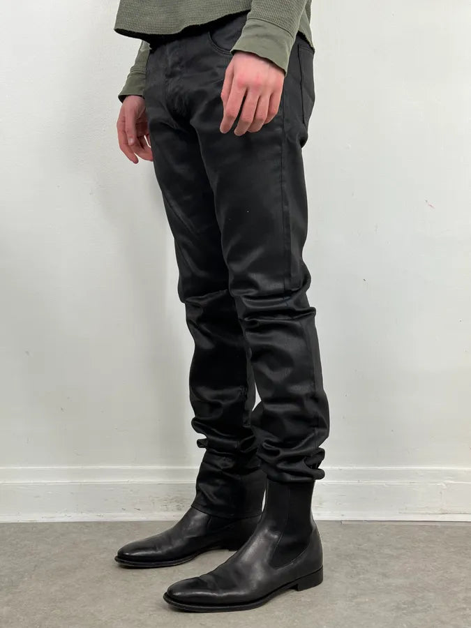 SS2009 Prada Black Obscure Tapered Slim Waxed Effect Denim Jeans dVBRUho 2