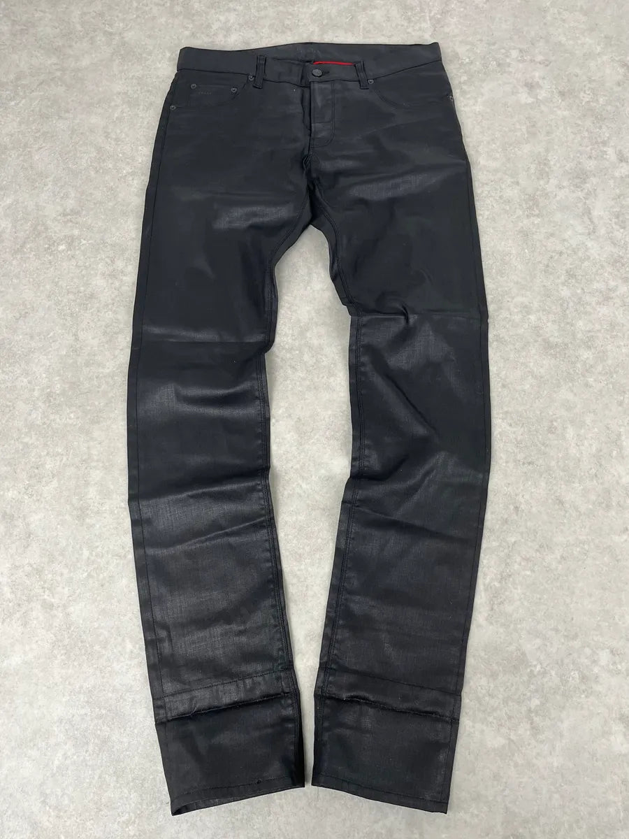 SS2009 Prada Black Obscure Tapered Slim Waxed Effect Denim Jeans dVBRUho 5