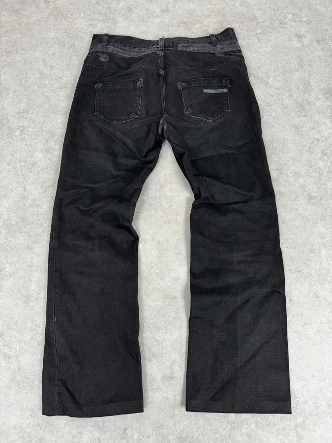 2000s Prada Black Overprint Slim Denim Jeans nPpqEre 4