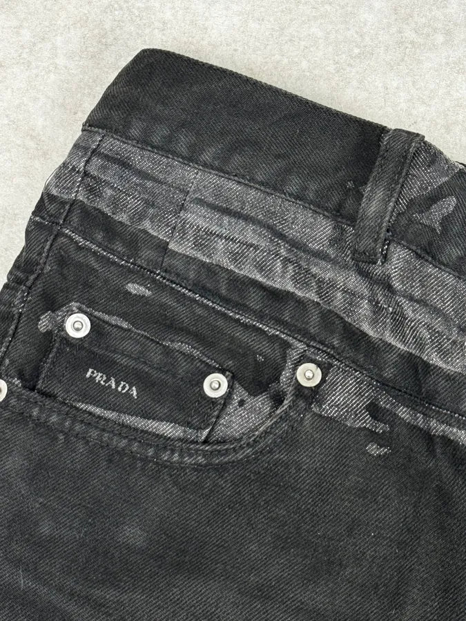 2000s Prada Black Overprint Slim Denim Jeans nPpqEre 8