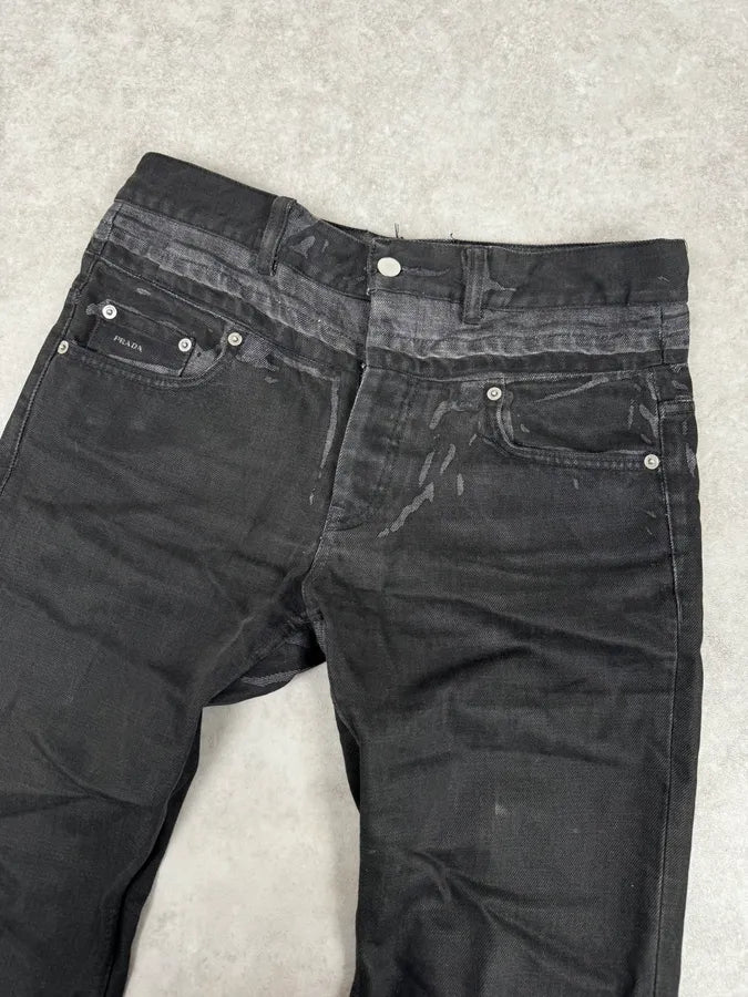 2000s Prada Black Overprint Slim Denim Jeans nPpqEre 5