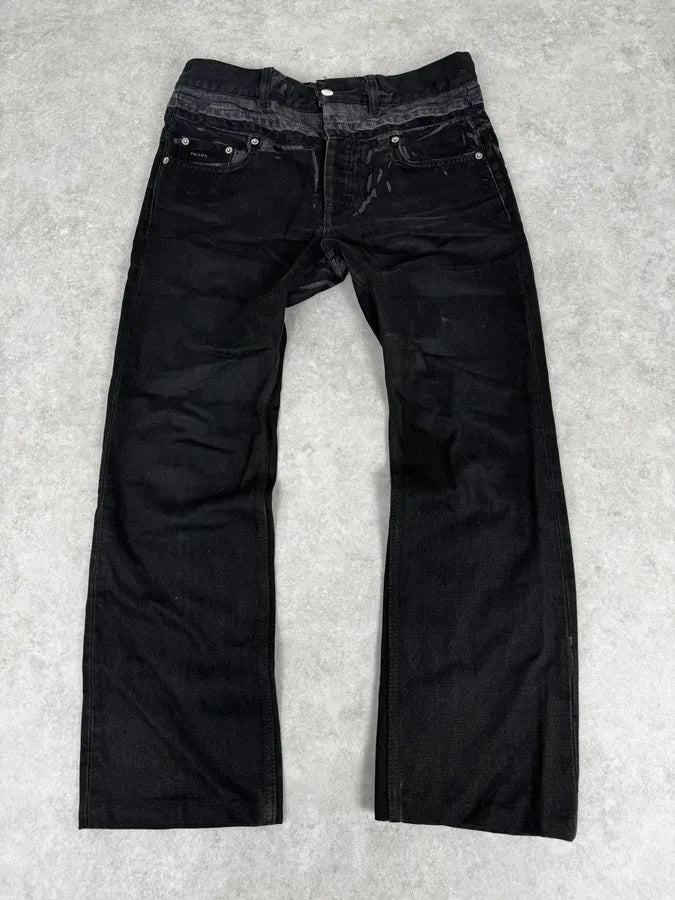2000s Prada Black Overprint Slim Denim Jeans nPpqEre 0