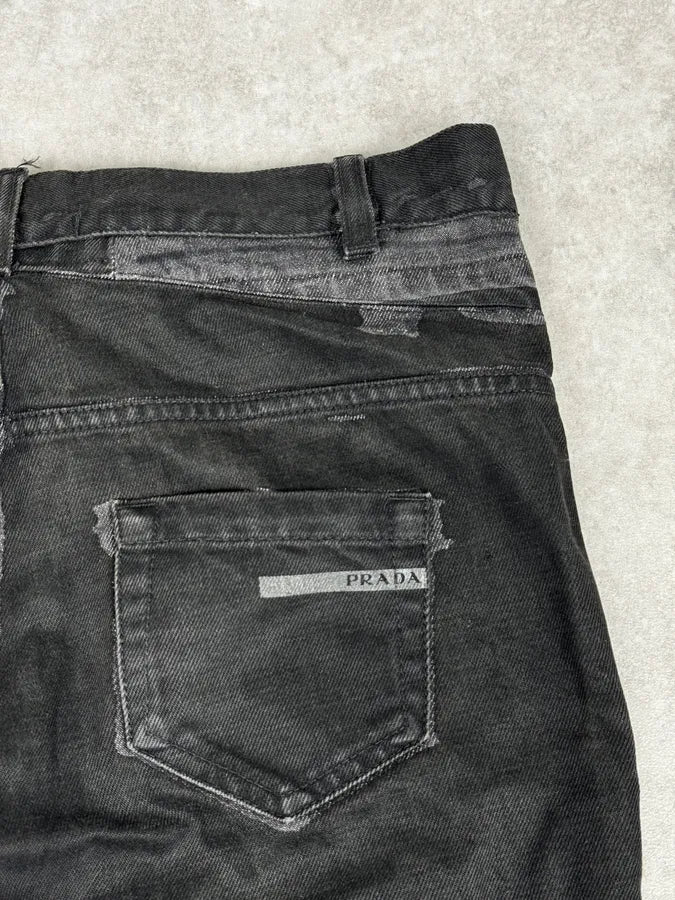 2000s Prada Black Overprint Slim Denim Jeans nPpqEre 9