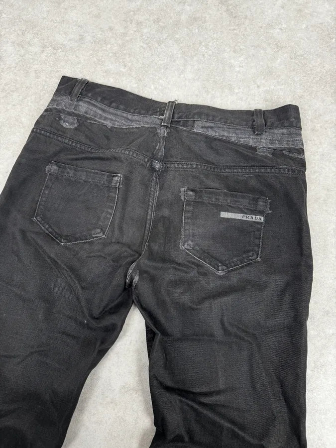 2000s Prada Black Overprint Slim Denim Jeans nPpqEre 6