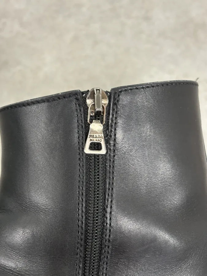 2000s Prada Black Perforated Leather Ankle Boots jAVPrZZ 7