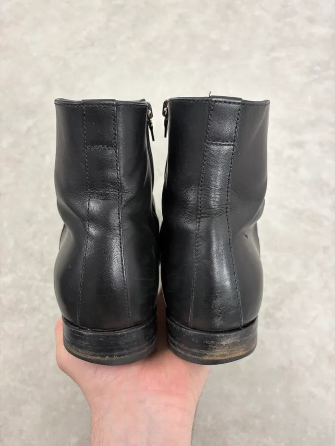 2000s Prada Black Perforated Leather Ankle Boots jAVPrZZ 6
