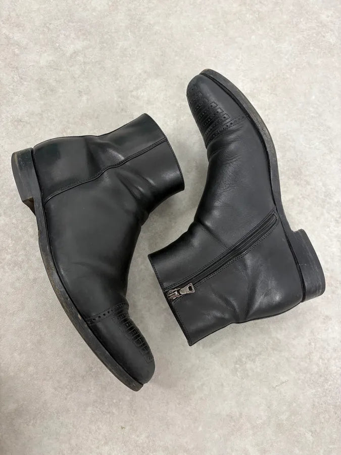 2000s Prada Black Perforated Leather Ankle Boots jAVPrZZ 5