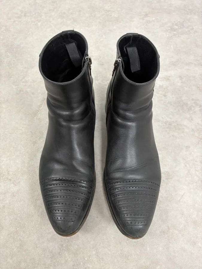 2000s Prada Black Perforated Leather Ankle Boots jAVPrZZ 1