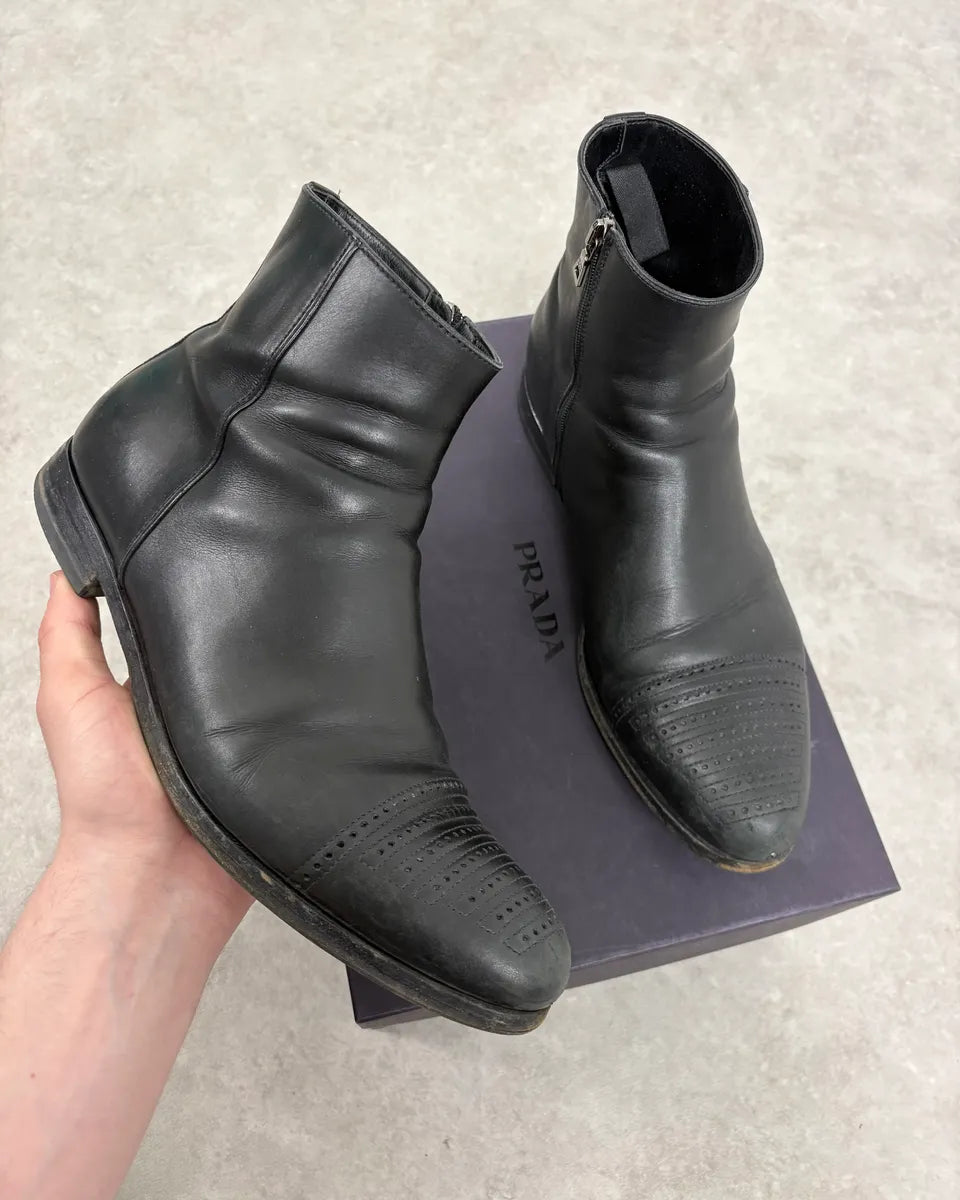 2000s Prada Black Perforated Leather Ankle Boots jAVPrZZ 0