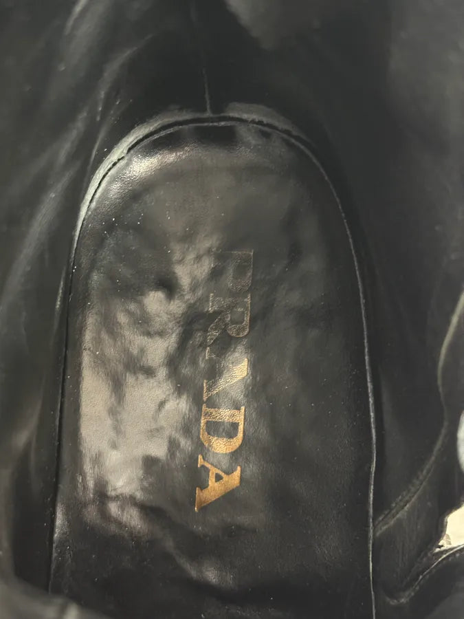 2000s Prada Black Perforated Leather Ankle Boots jAVPrZZ 10