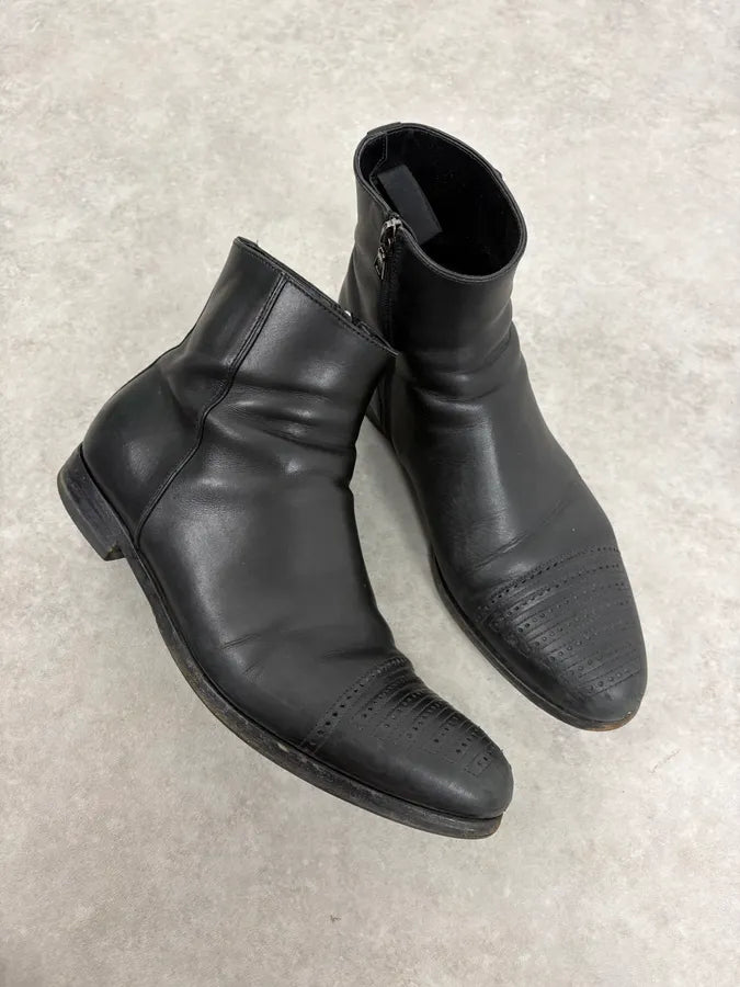 2000s Prada Black Perforated Leather Ankle Boots jAVPrZZ 4
