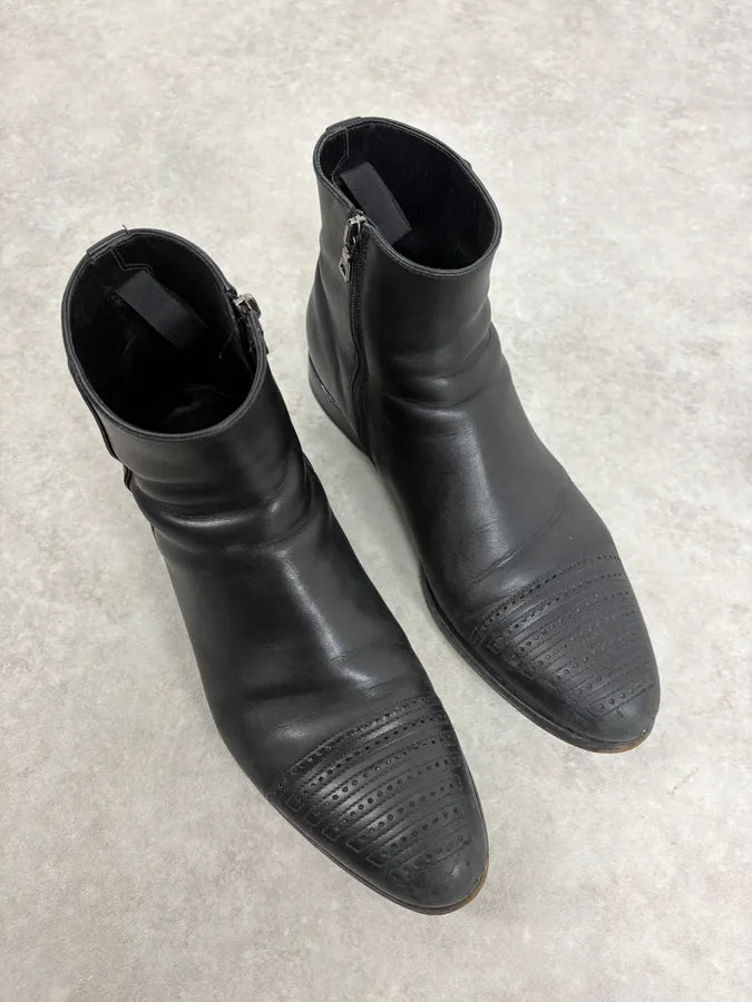 2000s Prada Black Perforated Leather Ankle Boots jAVPrZZ 3