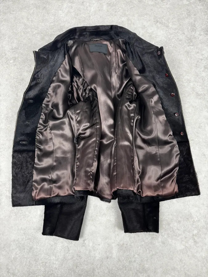 2000s Prada Black Pony Hair Leather Jacket cWvaHrN 6