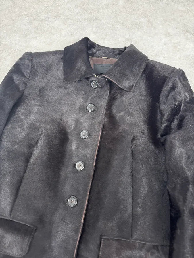 2000s Prada Black Pony Hair Leather Jacket cWvaHrN 4