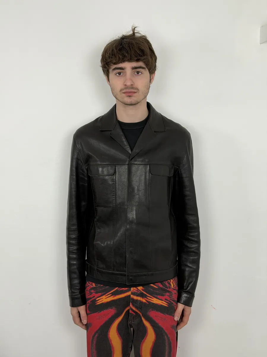 2000s Prada Black Premium Trucker Leather Jacket GDXFBPg 2