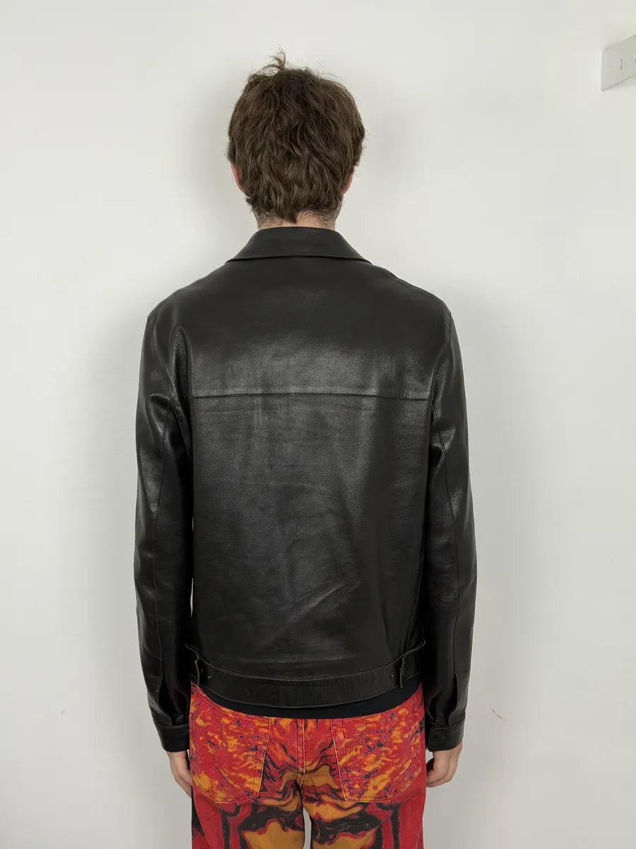 2000s Prada Black Premium Trucker Leather Jacket GDXFBPg 3