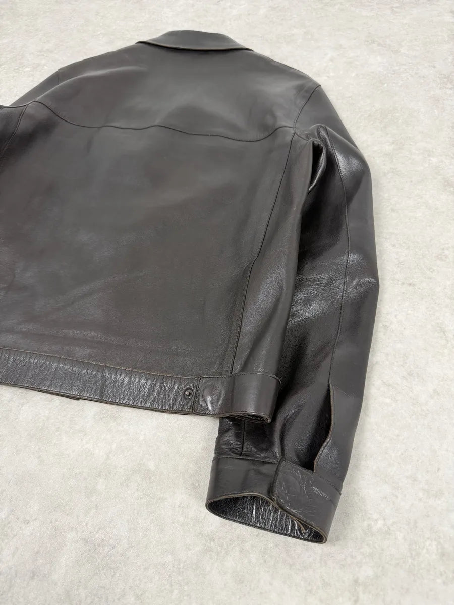 2000s Prada Black Premium Trucker Leather Jacket GDXFBPg 5