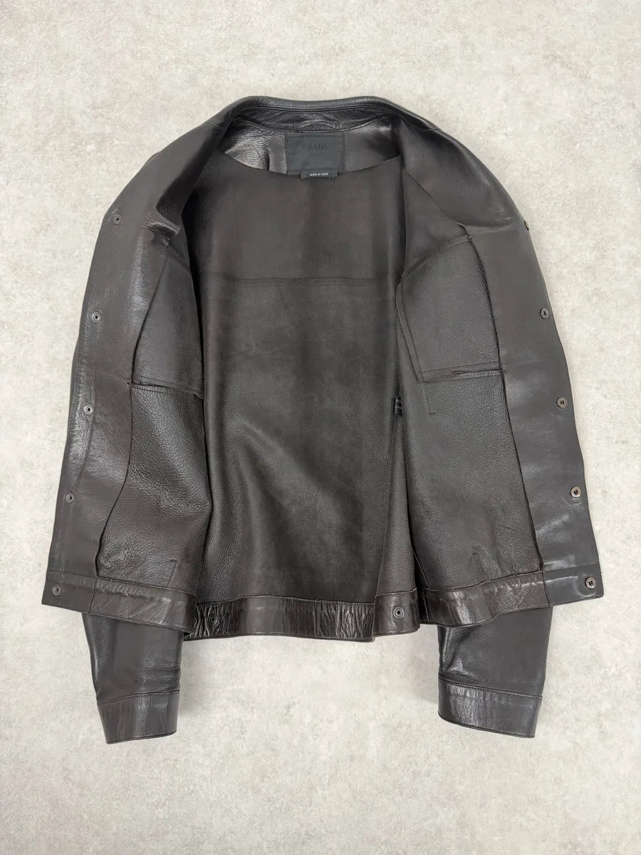 2000s Prada Black Premium Trucker Leather Jacket GDXFBPg 6