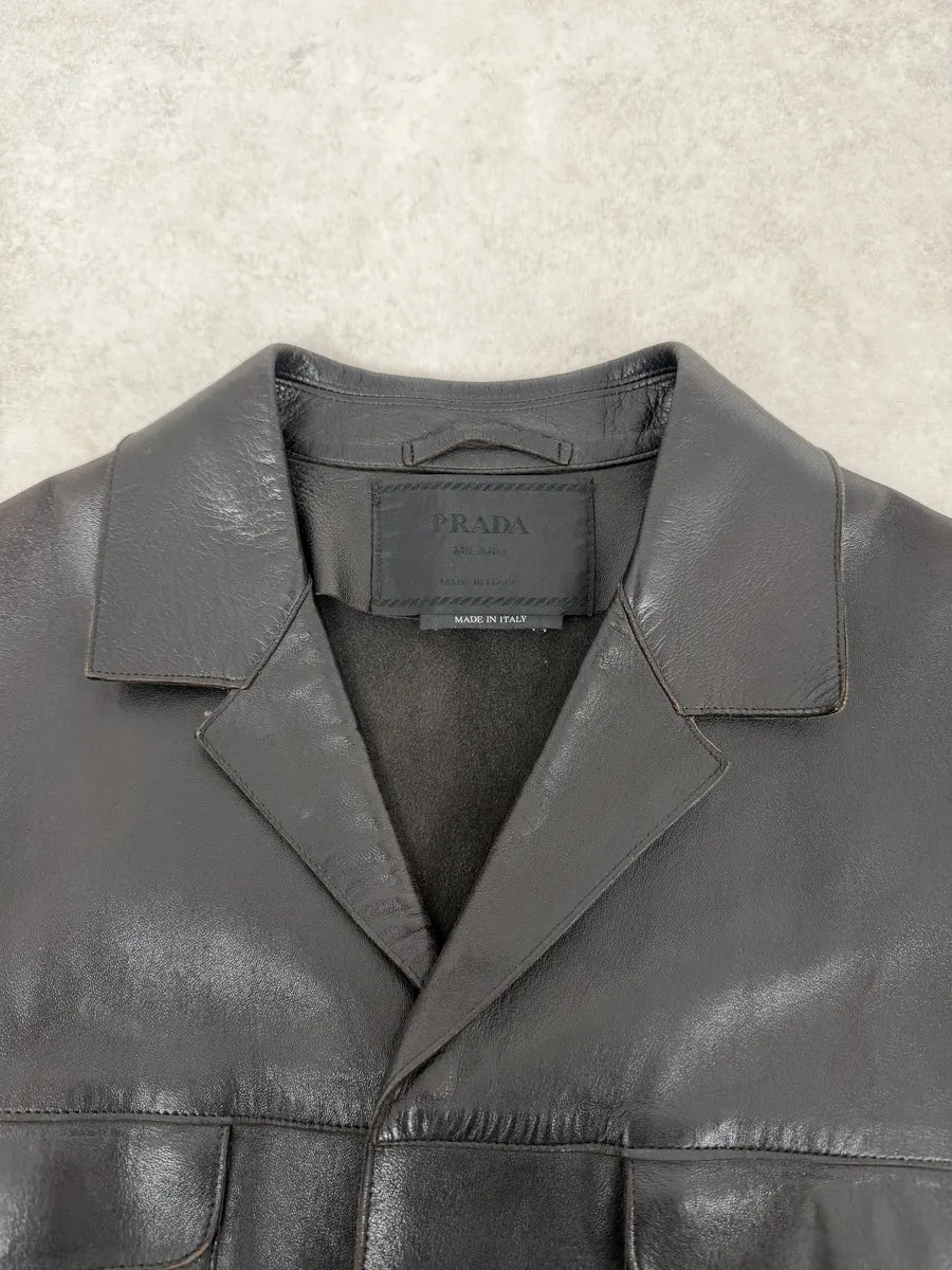 2000s Prada Black Premium Trucker Leather Jacket GDXFBPg 7
