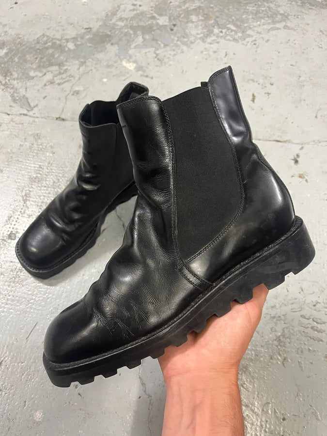 2000s Prada Black Pure Leather Ankle Boots (40.5eu/us7.5) sdRCpNr 0