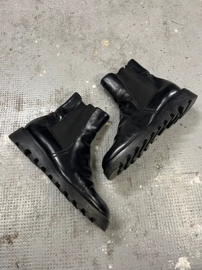2000s Prada Black Pure Leather Ankle Boots sdRCpNr 1