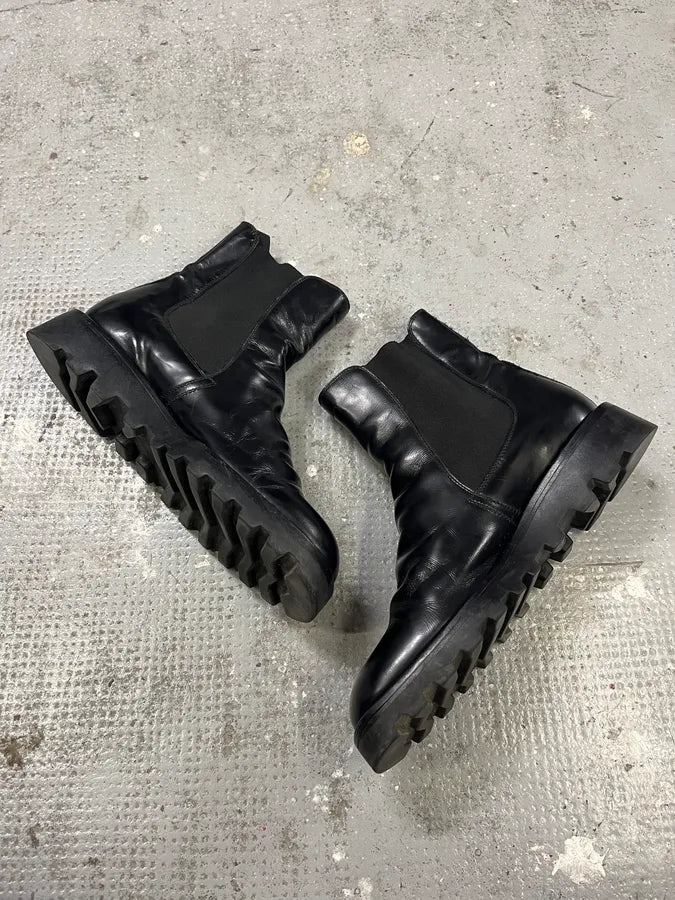 2000s Prada Black Pure Leather Ankle Boots sdRCpNr 2