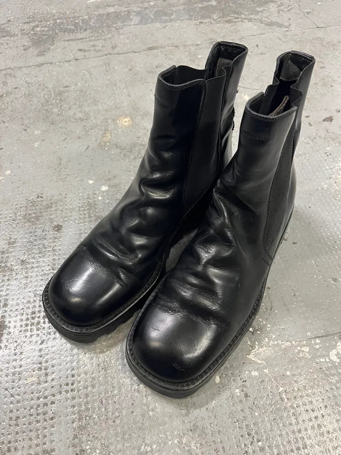 2000s Prada Black Pure Leather Ankle Boots sdRCpNr 3