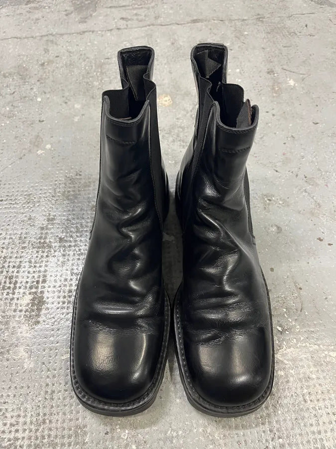 2000s Prada Black Pure Leather Ankle Boots sdRCpNr 4