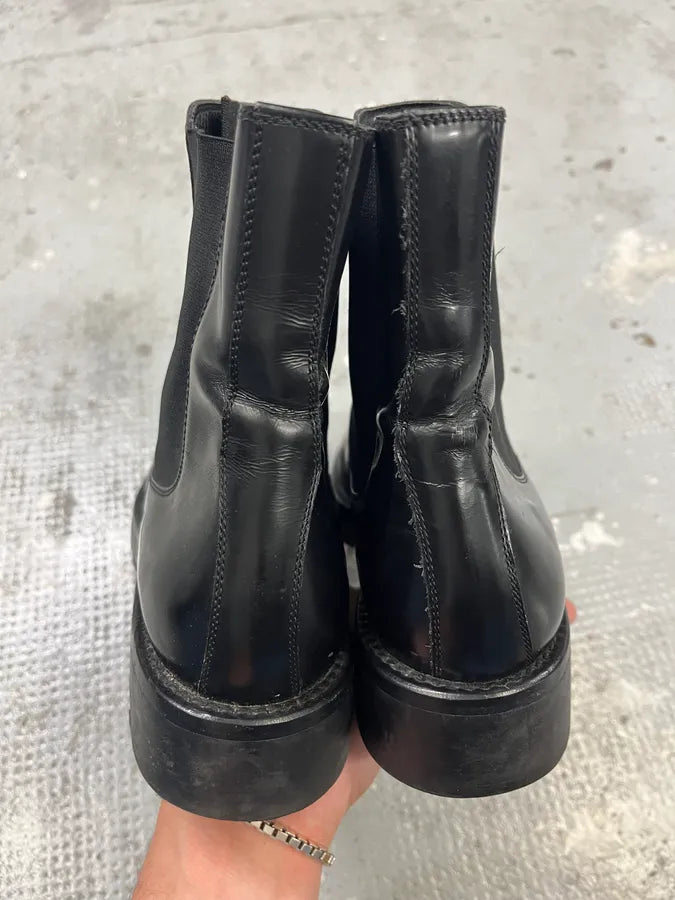 2000s Prada Black Pure Leather Ankle Boots sdRCpNr 6