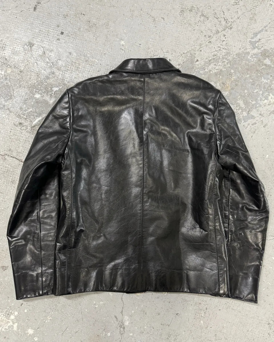 2000s Prada Black Pure Leather Blazer Jacket (S/M) 1