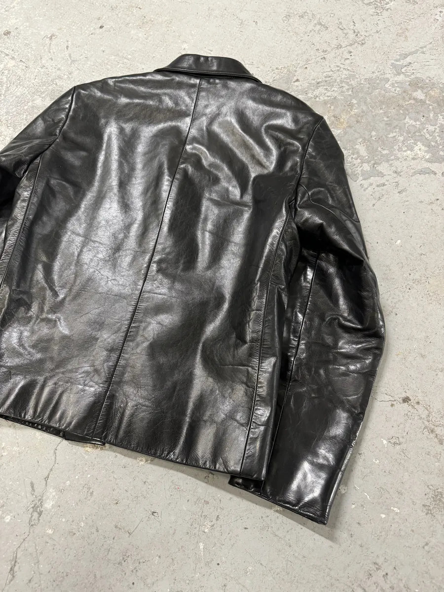 2000s Prada Black Pure Leather Blazer Jacket (S/M) 2