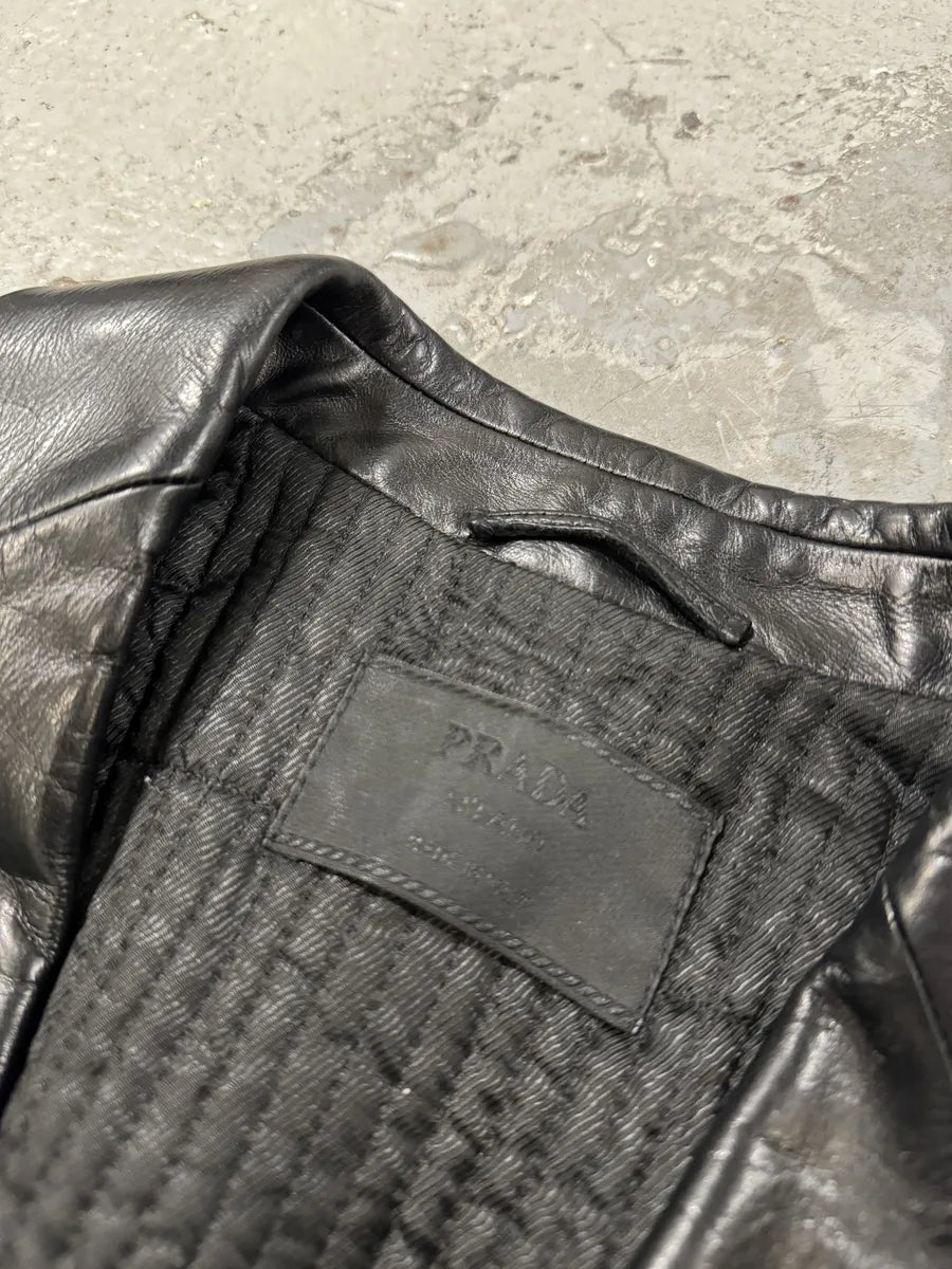 2000s Prada Black Pure Leather Blazer Jacket (S/M) 3