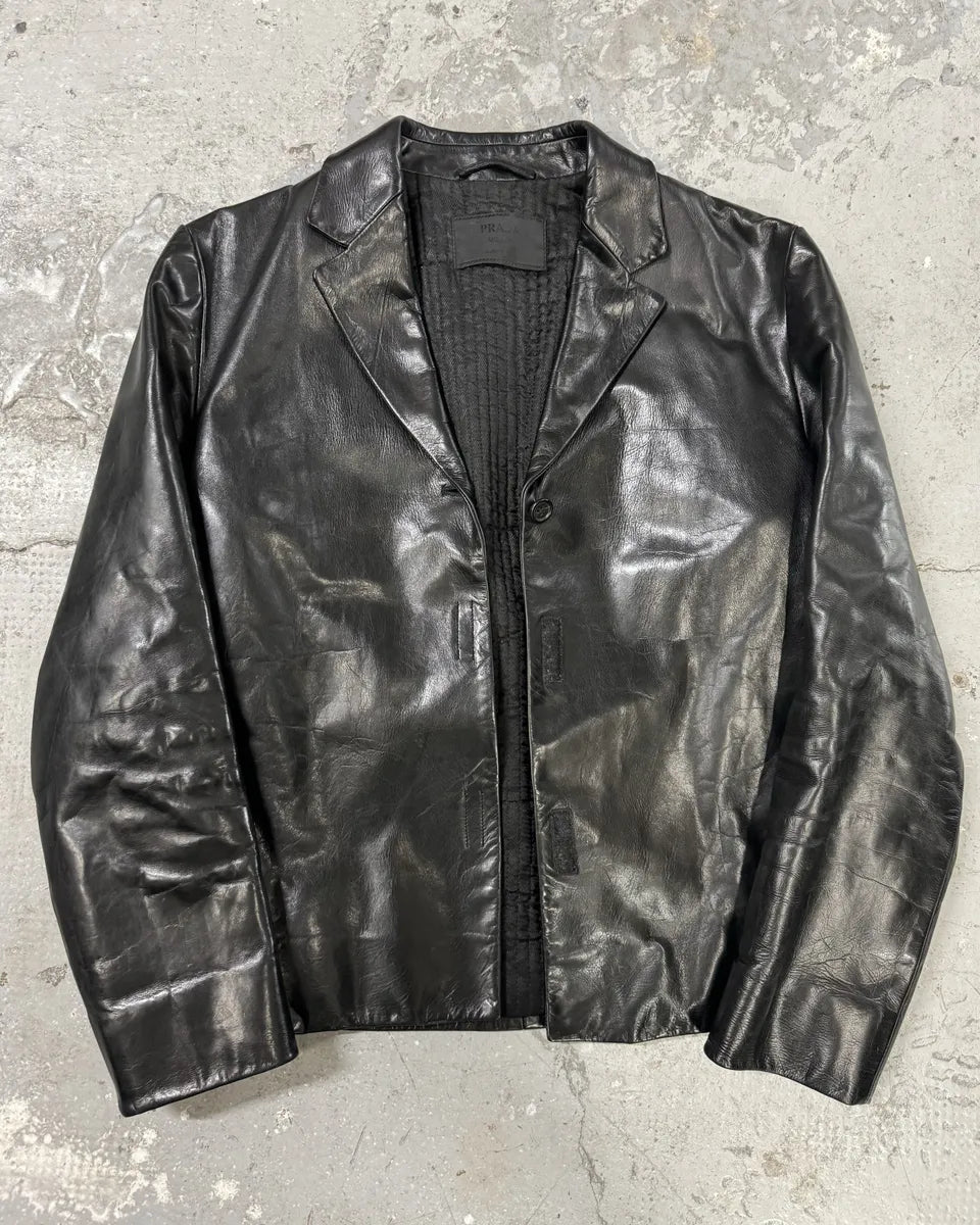2000s Prada Black Pure Leather Blazer Jacket (S/M) 5