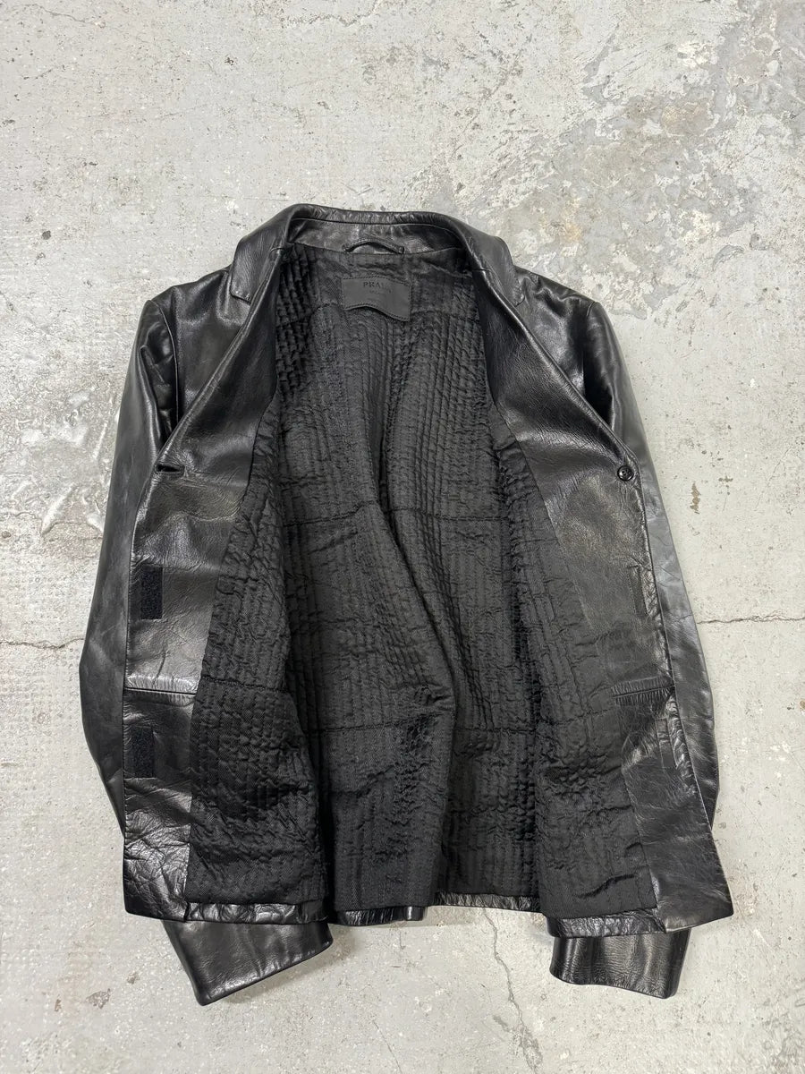 2000s Prada Black Pure Leather Blazer Jacket (S/M) 6