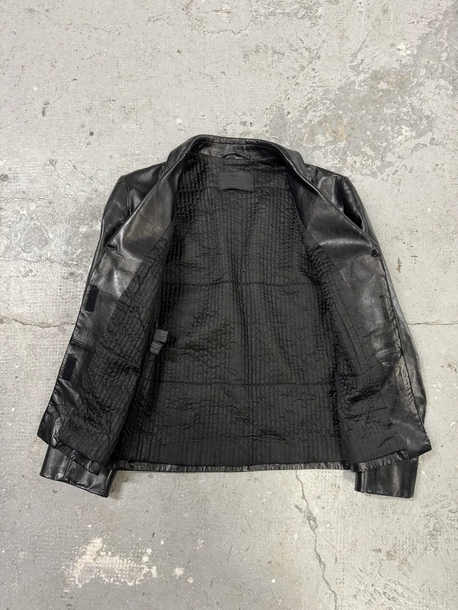 2000s Prada Black Pure Leather Blazer Jacket (S/M) 8