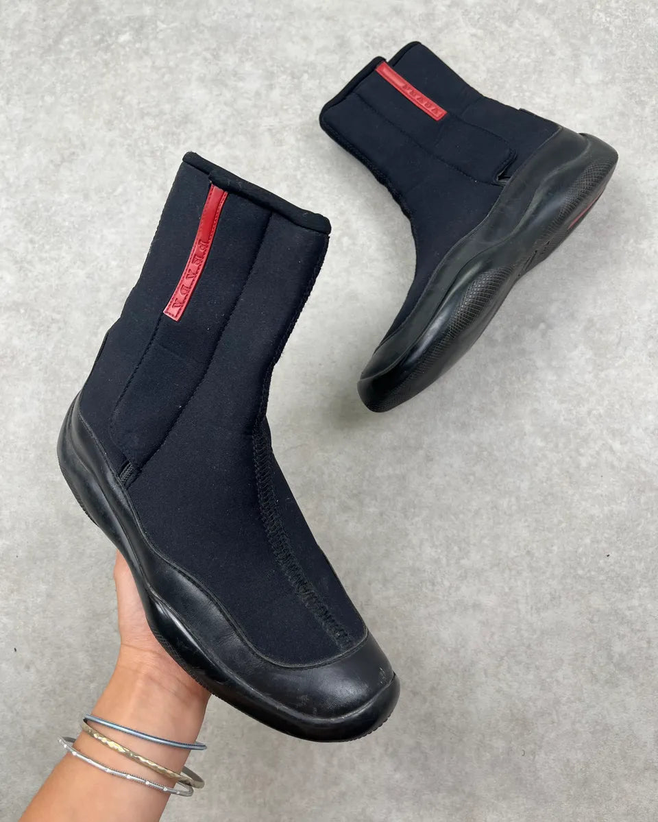 2000s Prada Black Rubber Linea Rossa Sock Sneakers opuOAmZ 0