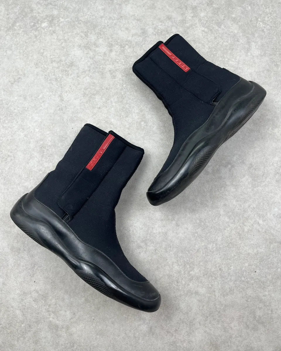 2000s Prada Black Rubber Linea Rossa Sock Sneakers opuOAmZ 1