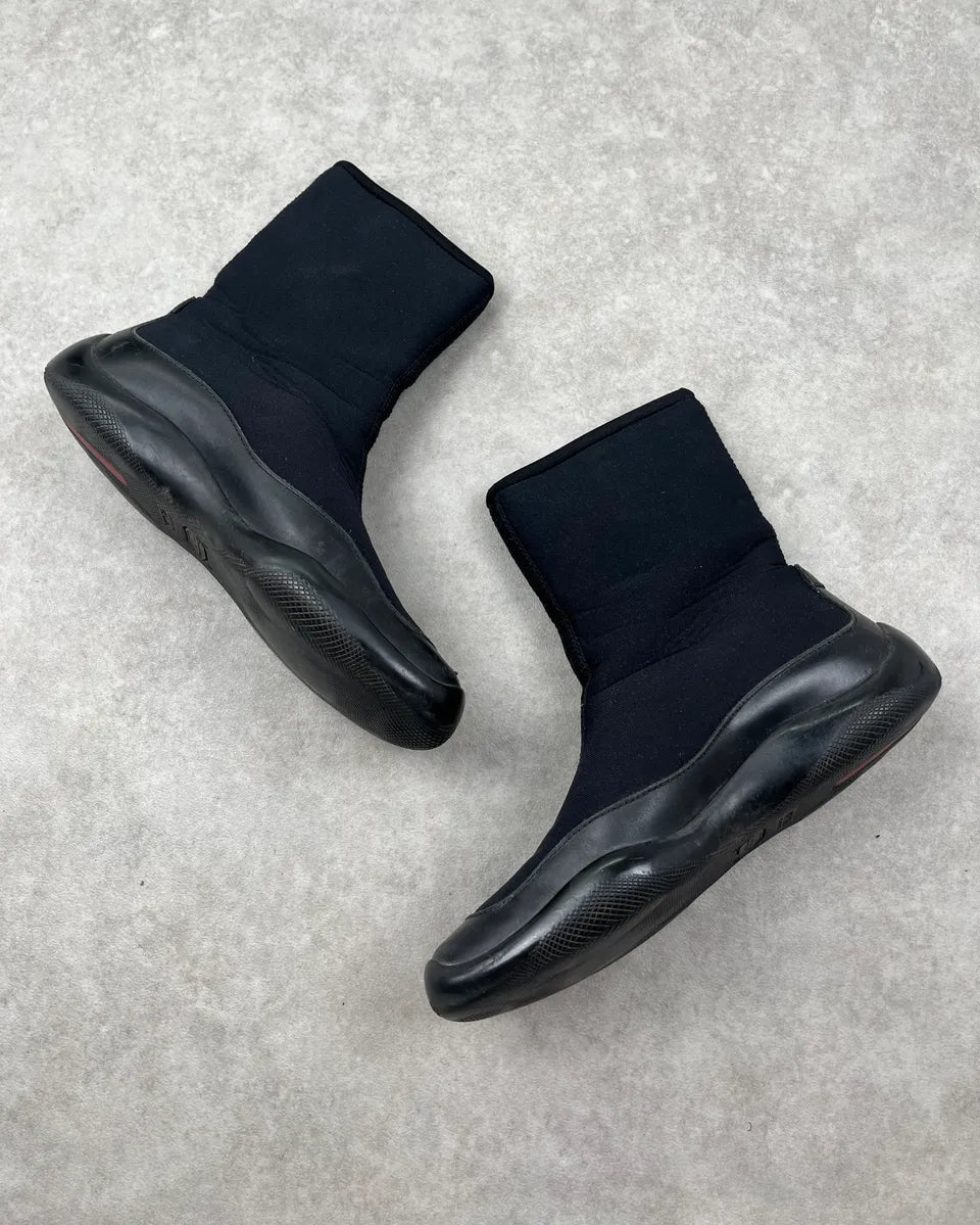 2000s Prada Black Rubber Linea Rossa Sock Sneakers opuOAmZ 2