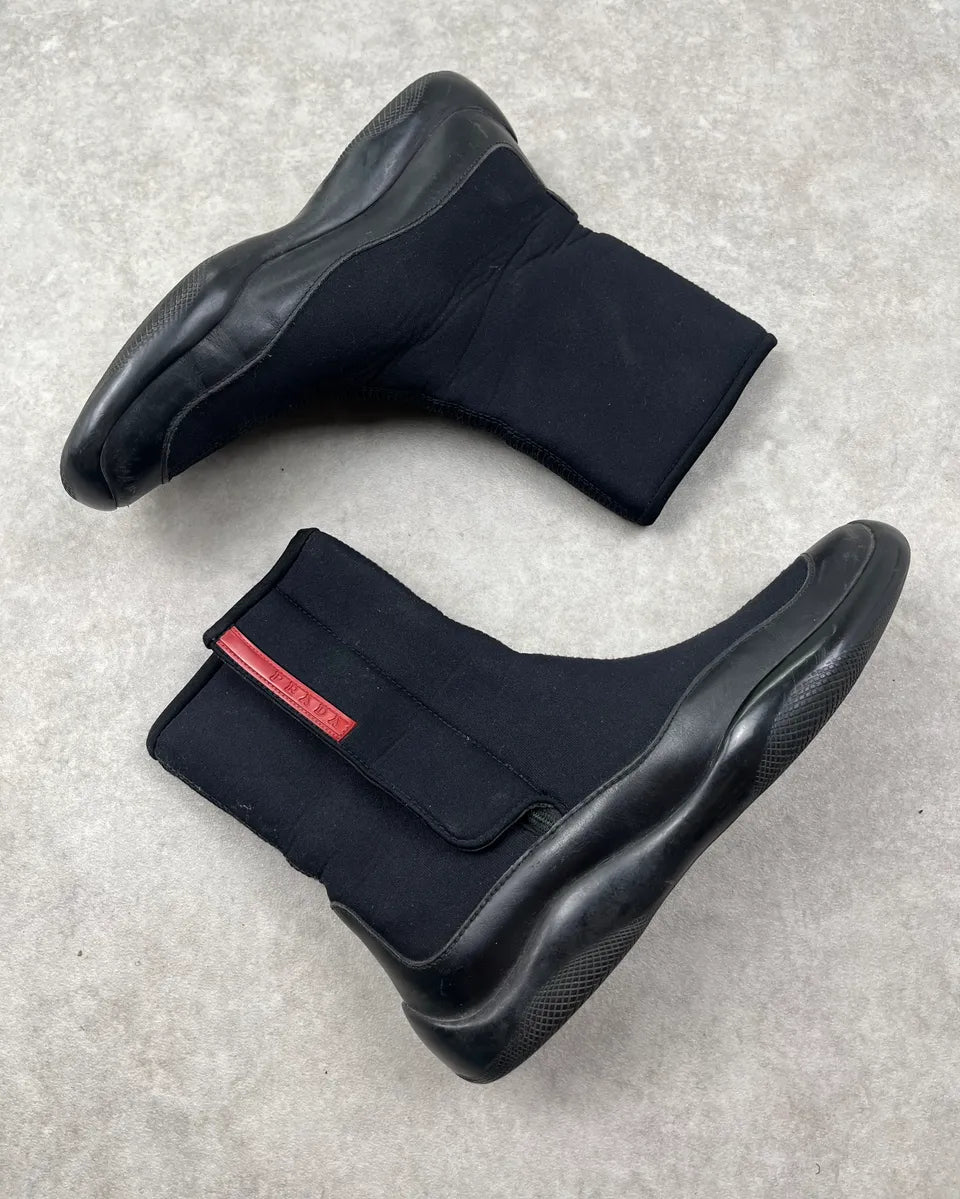 2000s Prada Black Rubber Linea Rossa Sock Sneakers opuOAmZ 3