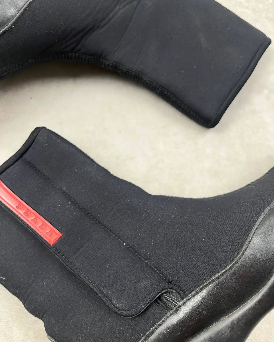 2000s Prada Black Rubber Linea Rossa Sock Sneakers opuOAmZ 4